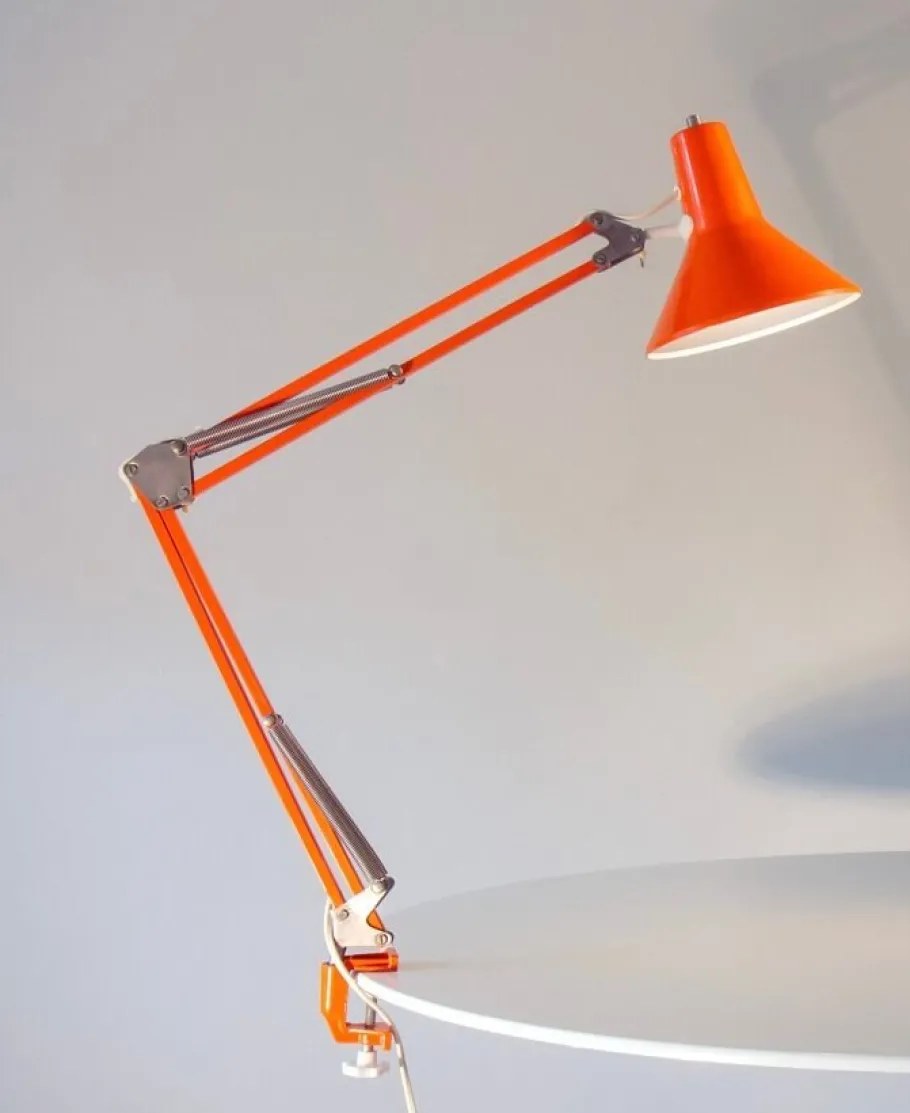 Sale Pamono Orange Danish Architect's Clamp Lamp by HGF for Maxam, 1968