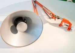 Sale Pamono Orange Danish Architect's Clamp Lamp by HGF for Maxam, 1968