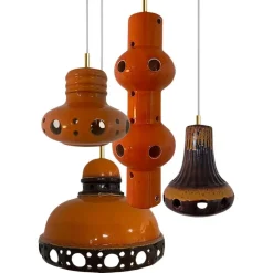 Sale Pamono Orange Glazed Ceramic Pendant Lights, Germany, 1970s, Set of 4