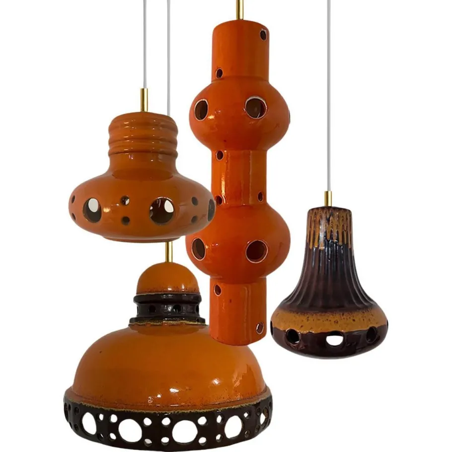 Sale Pamono Orange Glazed Ceramic Pendant Lights, Germany, 1970s, Set of 4