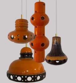 Sale Pamono Orange Glazed Ceramic Pendant Lights, Germany, 1970s, Set of 4