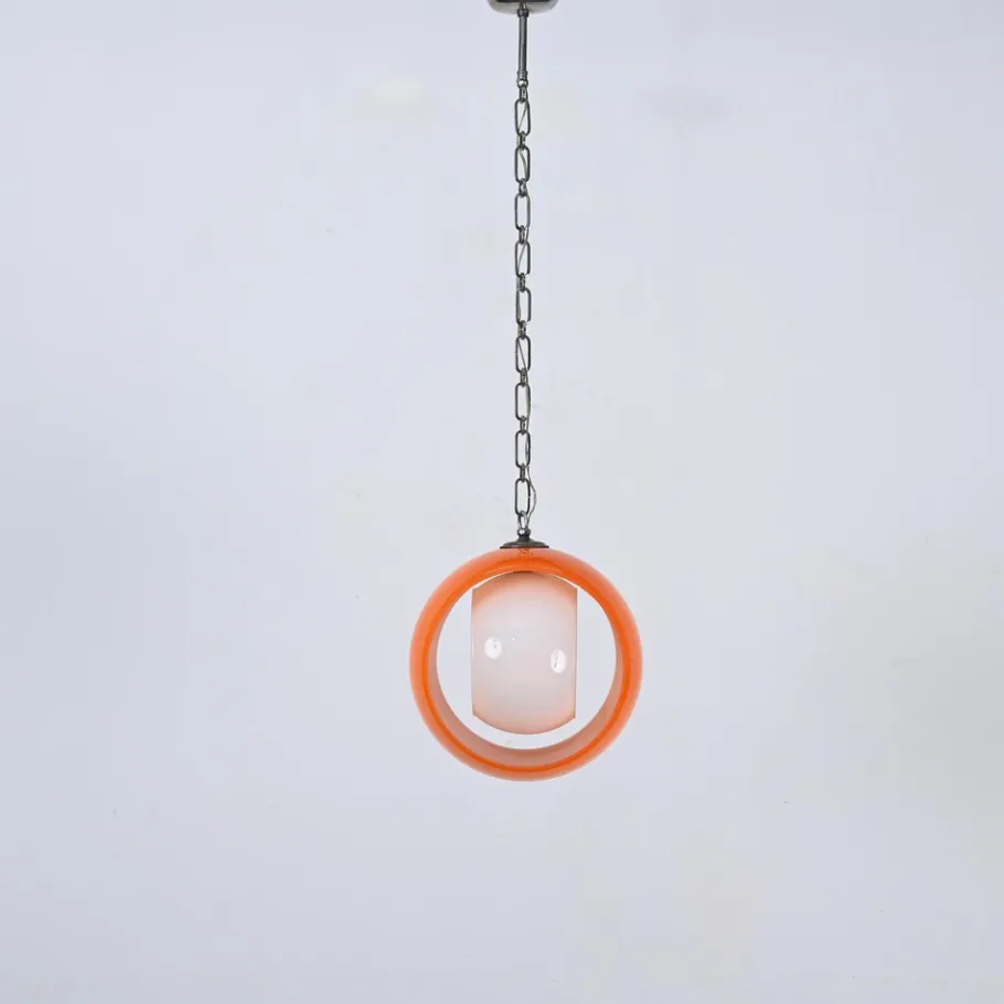 New Pamono Orange Murano Glass Eclipse Pendant attributed to Nason for Mazzega, Italy, 1960s