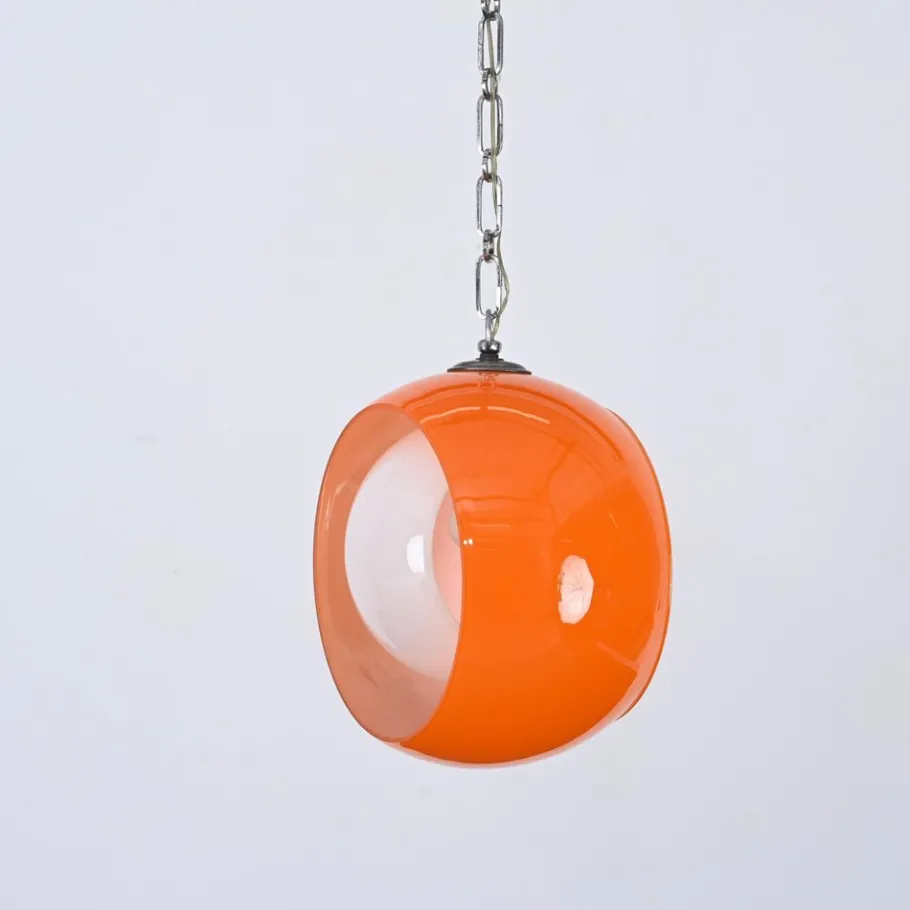 New Pamono Orange Murano Glass Eclipse Pendant attributed to Nason for Mazzega, Italy, 1960s