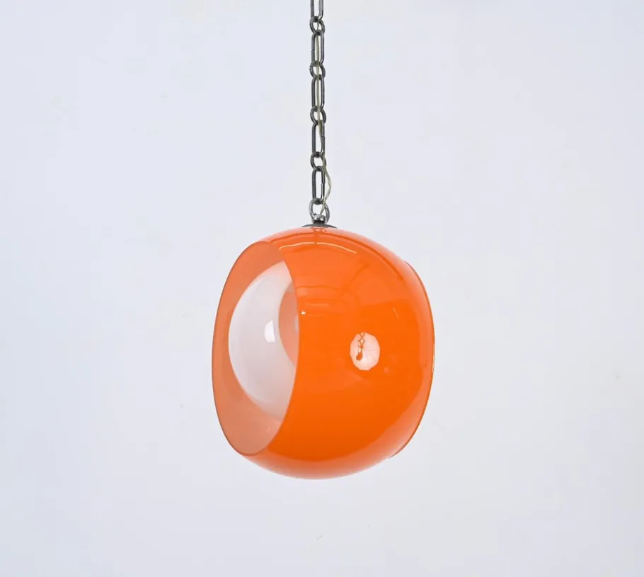 New Pamono Orange Murano Glass Eclipse Pendant attributed to Nason for Mazzega, Italy, 1960s