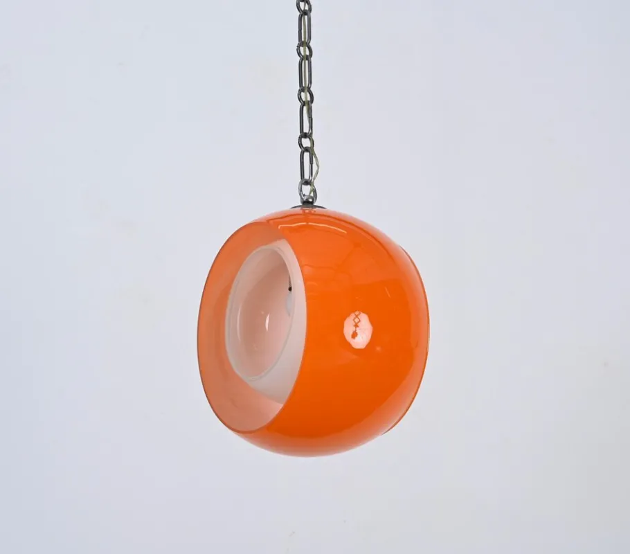 New Pamono Orange Murano Glass Eclipse Pendant attributed to Nason for Mazzega, Italy, 1960s