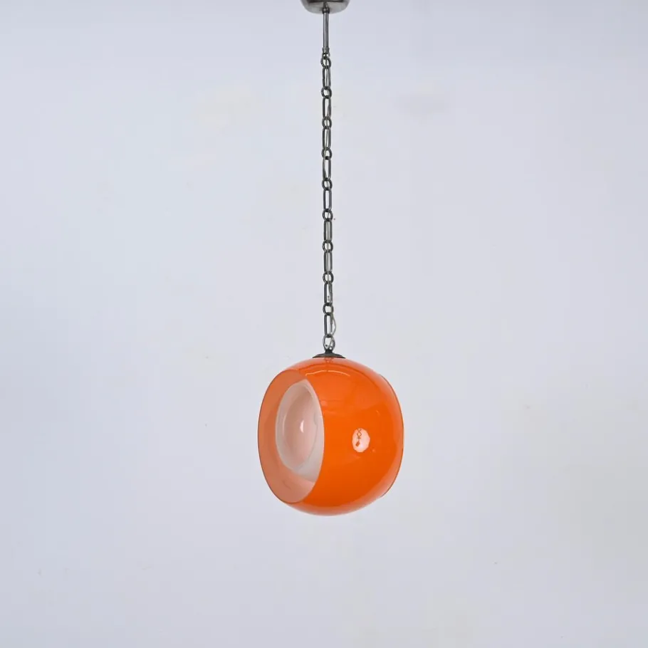 New Pamono Orange Murano Glass Eclipse Pendant attributed to Nason for Mazzega, Italy, 1960s