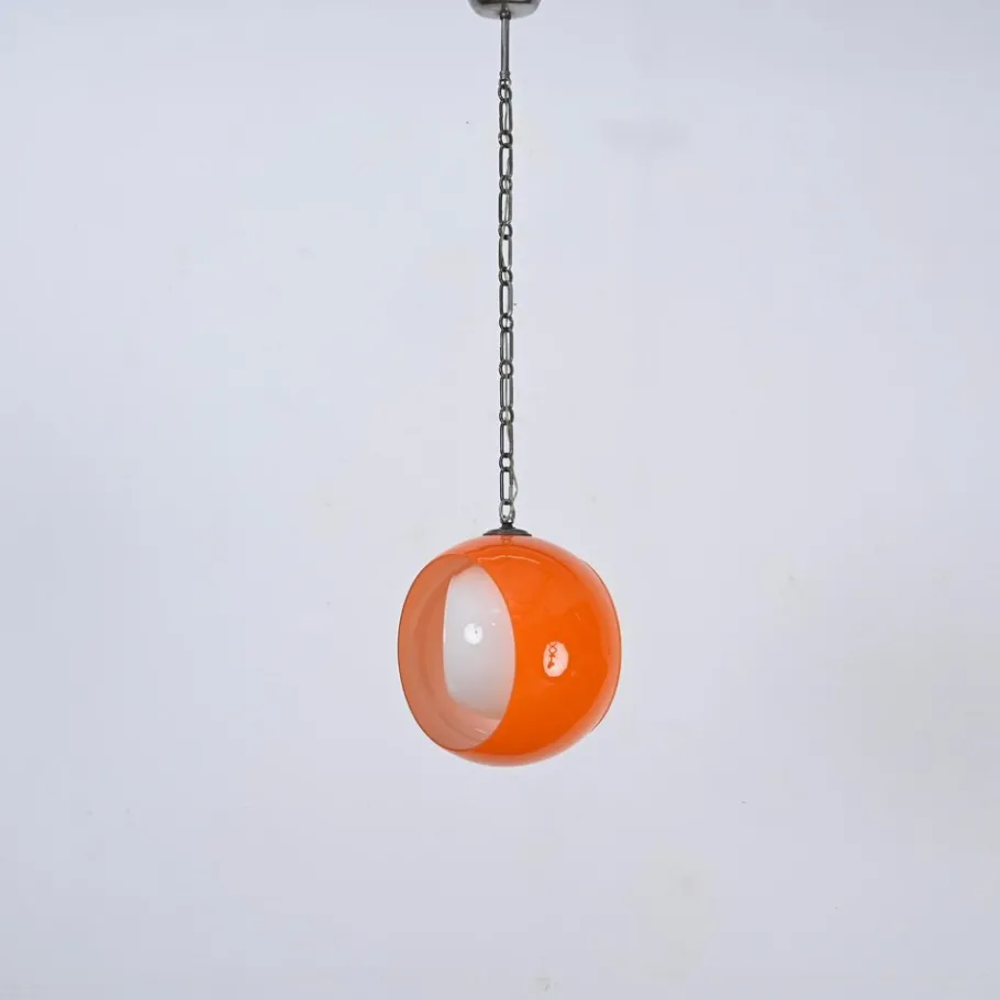 New Pamono Orange Murano Glass Eclipse Pendant attributed to Nason for Mazzega, Italy, 1960s