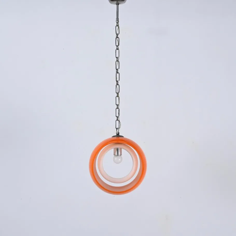 New Pamono Orange Murano Glass Eclipse Pendant attributed to Nason for Mazzega, Italy, 1960s