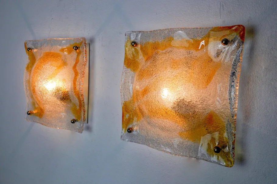 Hot Pamono Orange Murano Wall Lights from Mazzega, Italy, 1970s, Set of 2