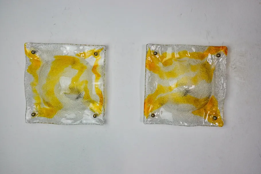 Hot Pamono Orange Murano Wall Lights from Mazzega, Italy, 1970s, Set of 2