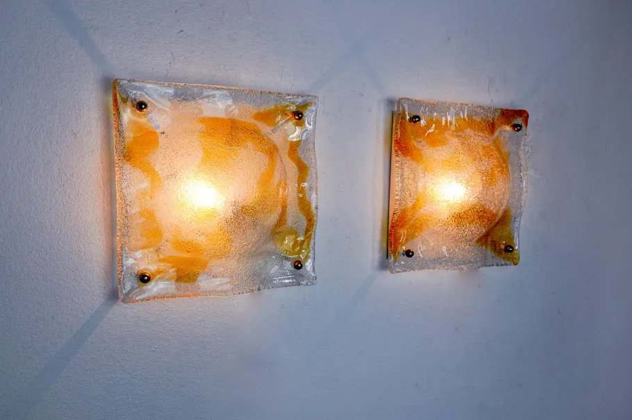 Hot Pamono Orange Murano Wall Lights from Mazzega, Italy, 1970s, Set of 2