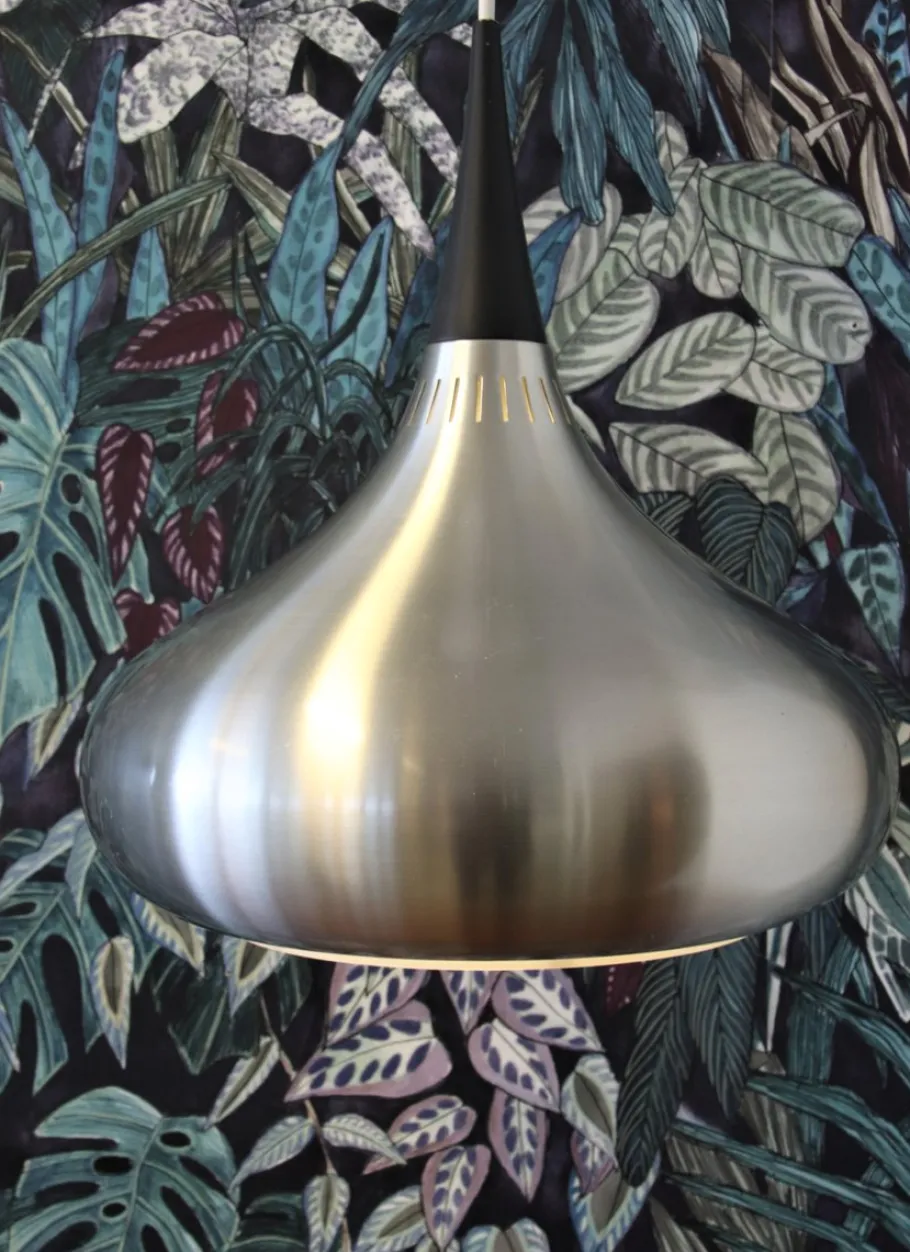 New Pamono Orient Brushed Aluminum Pendant Lamp by Jo Hammerborg for Fog & Mørup, 1960s