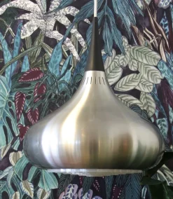 New Pamono Orient Brushed Aluminum Pendant Lamp by Jo Hammerborg for Fog & Mørup, 1960s