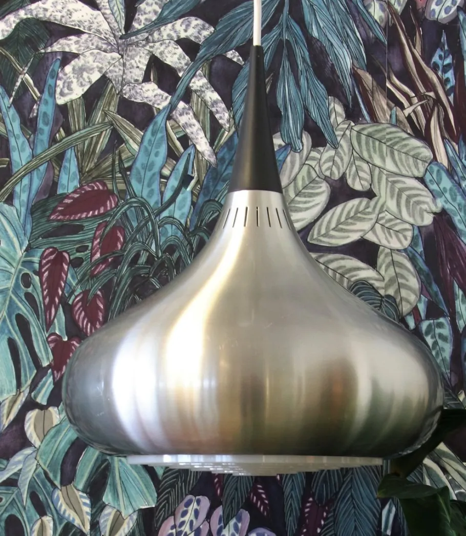 New Pamono Orient Brushed Aluminum Pendant Lamp by Jo Hammerborg for Fog & Mørup, 1960s