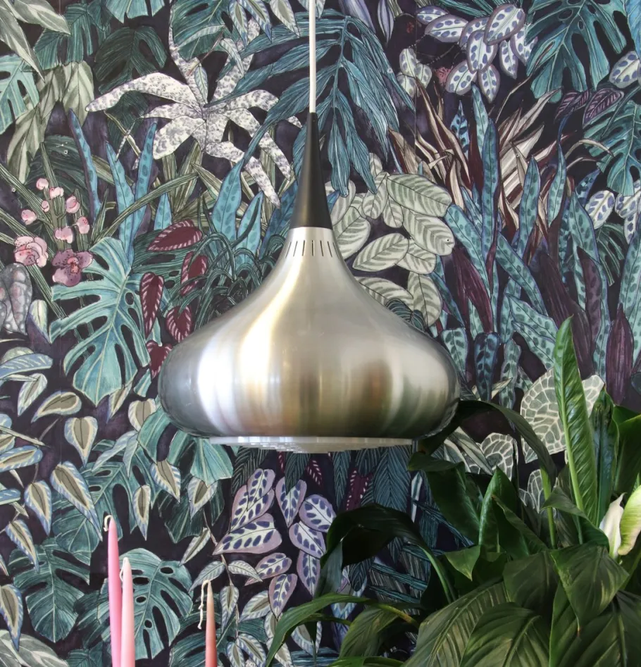 New Pamono Orient Brushed Aluminum Pendant Lamp by Jo Hammerborg for Fog & Mørup, 1960s