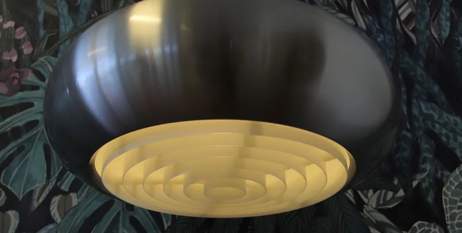 New Pamono Orient Brushed Aluminum Pendant Lamp by Jo Hammerborg for Fog & Mørup, 1960s