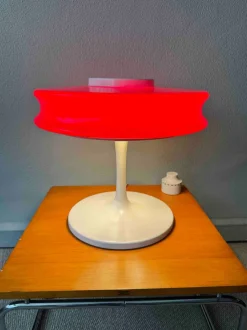 Discount Pamono Orion Red Opaline Glass White Metal Table Lamp by Staff & Schwarz for Staff Leuchten, Germany, 1960s