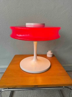 Discount Pamono Orion Red Opaline Glass White Metal Table Lamp by Staff & Schwarz for Staff Leuchten, Germany, 1960s