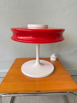 Discount Pamono Orion Red Opaline Glass White Metal Table Lamp by Staff & Schwarz for Staff Leuchten, Germany, 1960s