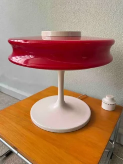 Discount Pamono Orion Red Opaline Glass White Metal Table Lamp by Staff & Schwarz for Staff Leuchten, Germany, 1960s