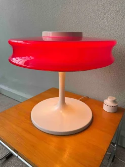 Discount Pamono Orion Red Opaline Glass White Metal Table Lamp by Staff & Schwarz for Staff Leuchten, Germany, 1960s