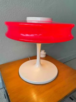 Discount Pamono Orion Red Opaline Glass White Metal Table Lamp by Staff & Schwarz for Staff Leuchten, Germany, 1960s