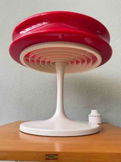 Discount Pamono Orion Red Opaline Glass White Metal Table Lamp by Staff & Schwarz for Staff Leuchten, Germany, 1960s