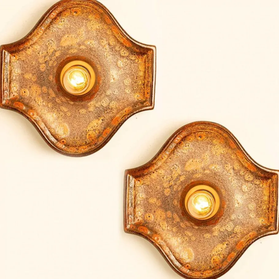 Clearance Pamono Oval Fat Lava Style Ceramic Wall Lights, 1970s, Set of 2