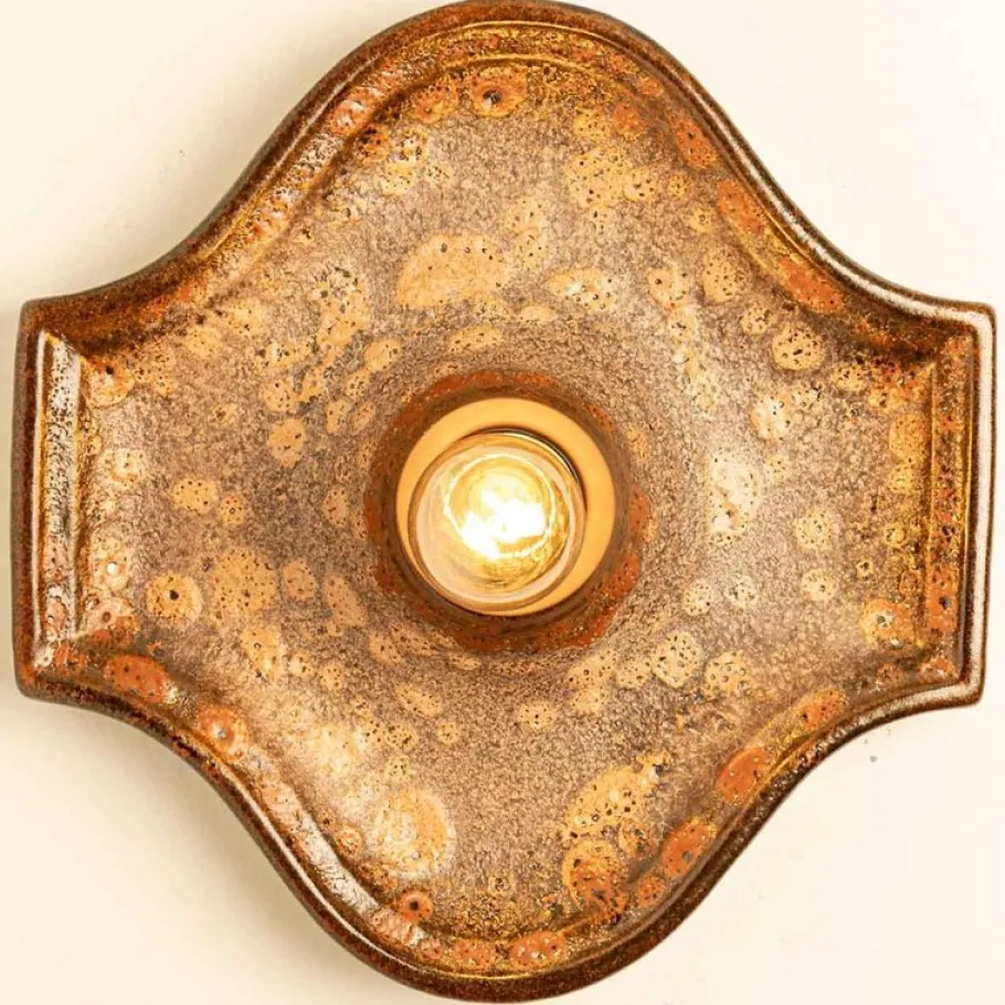 Clearance Pamono Oval Fat Lava Style Ceramic Wall Lights, 1970s, Set of 2