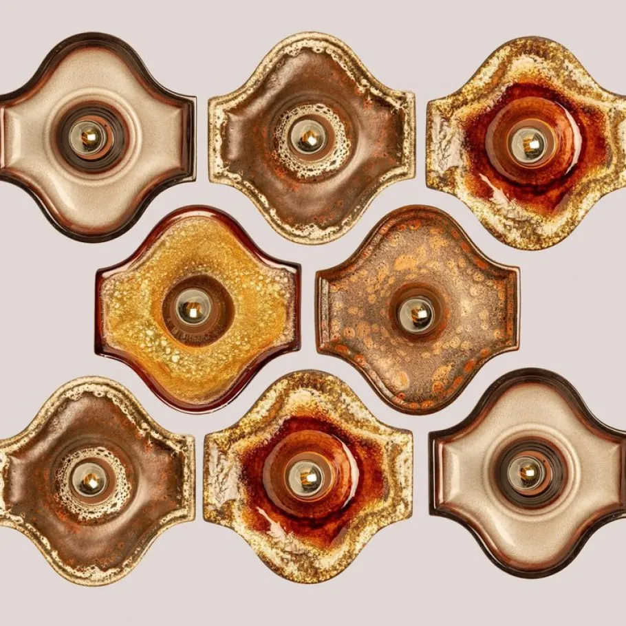 Clearance Pamono Oval Fat Lava Style Ceramic Wall Lights, 1970s, Set of 2