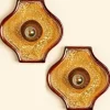 Clearance Pamono Oval Ochre Fat Lava Ceramic Wall Lights, 1970s, Set of 2