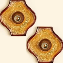 Clearance Pamono Oval Ochre Fat Lava Ceramic Wall Lights, 1970s, Set of 2