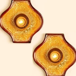 Clearance Pamono Oval Ochre Fat Lava Ceramic Wall Lights, 1970s, Set of 2