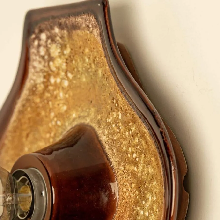 Clearance Pamono Oval Ochre Fat Lava Ceramic Wall Lights, 1970s, Set of 2