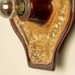 Clearance Pamono Oval Ochre Fat Lava Ceramic Wall Lights, 1970s, Set of 2