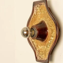 Clearance Pamono Oval Ochre Fat Lava Ceramic Wall Lights, 1970s, Set of 2