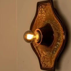 Clearance Pamono Oval Ochre Fat Lava Ceramic Wall Lights, 1970s, Set of 2