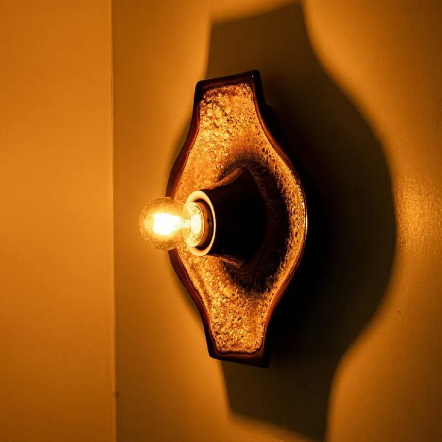 Clearance Pamono Oval Ochre Fat Lava Ceramic Wall Lights, 1970s, Set of 2