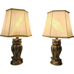 New Pamono Owl Table Lamps attributed to Loevsky & Loevsky, 1965, Set of 2