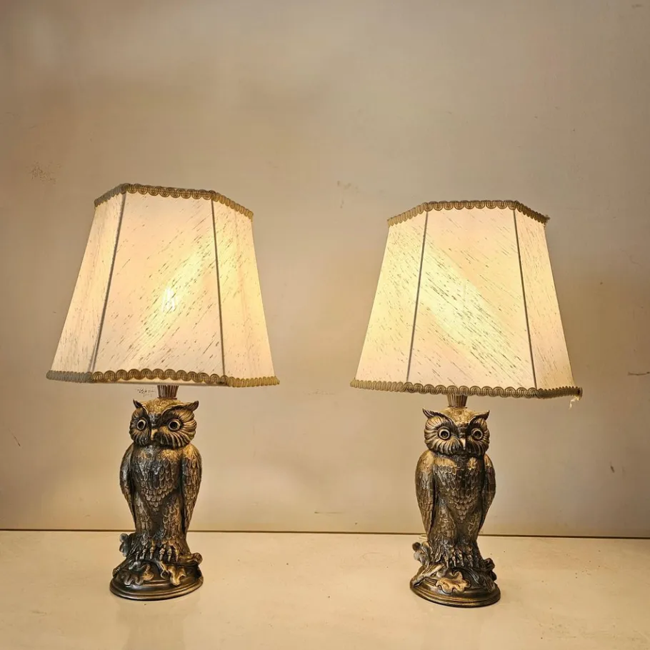 New Pamono Owl Table Lamps attributed to Loevsky & Loevsky, 1965, Set of 2