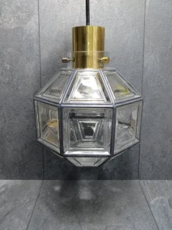 Hot Pamono P216 Ceiling Lamp in Glass and Brass from Glashütte Limburg, 1960s