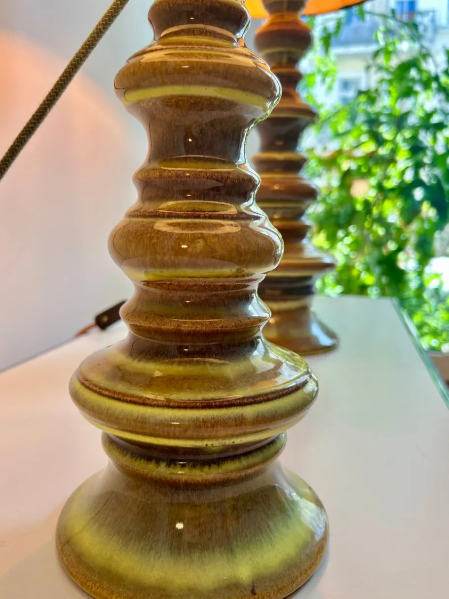 Hot Pamono Pagoda-Shaped Green Gradient Glazed Fat Lava Lamps, 1960s, Set of 2