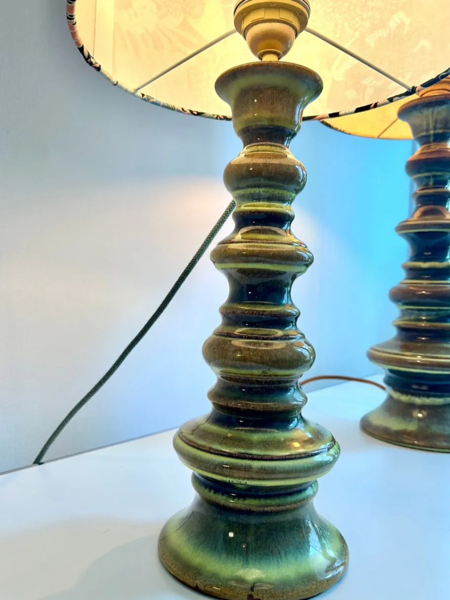 Hot Pamono Pagoda-Shaped Green Gradient Glazed Fat Lava Lamps, 1960s, Set of 2