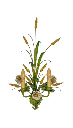 Hot Pamono Painted Tole Flower and Wheat Wall Lamp, 1960s