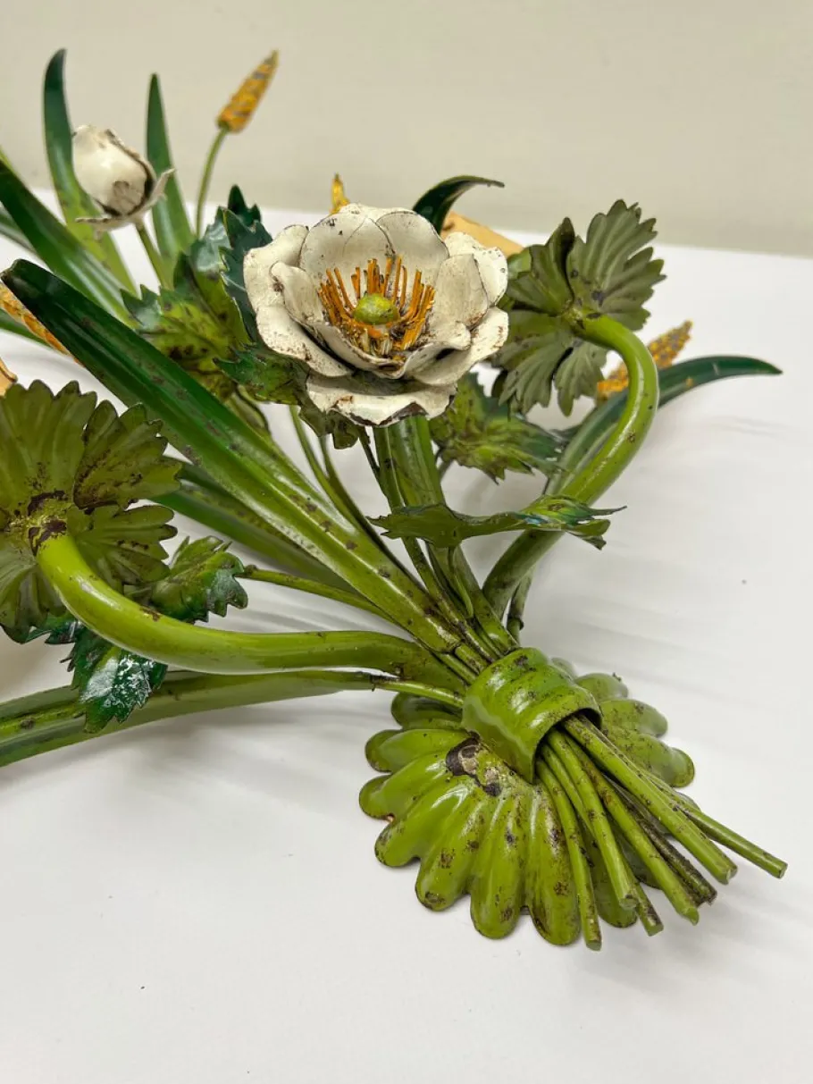 Hot Pamono Painted Tole Flower and Wheat Wall Lamp, 1960s