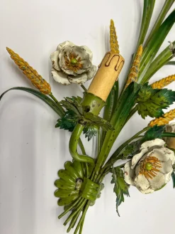 Hot Pamono Painted Tole Flower and Wheat Wall Lamp, 1960s