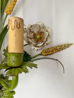 Hot Pamono Painted Tole Flower and Wheat Wall Lamp, 1960s
