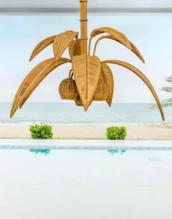 Clearance Pamono Palm Tree Ceiling Light in Rattan, 1990s