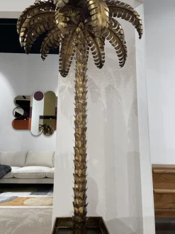 Clearance Pamono Palm Tree Floor Lamp in Gilt Metal and Black Lacquered Mirror