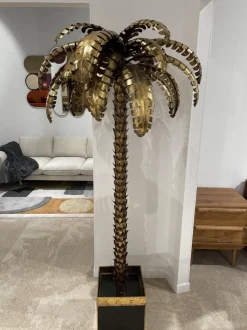 Clearance Pamono Palm Tree Floor Lamp in Gilt Metal and Black Lacquered Mirror